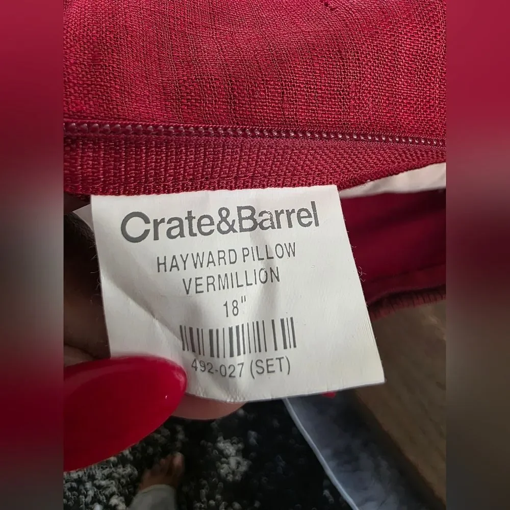 Crate & Barrel Hayward Pillow Cover Vermillion 18' Set Of 2 Silk Holiday Red